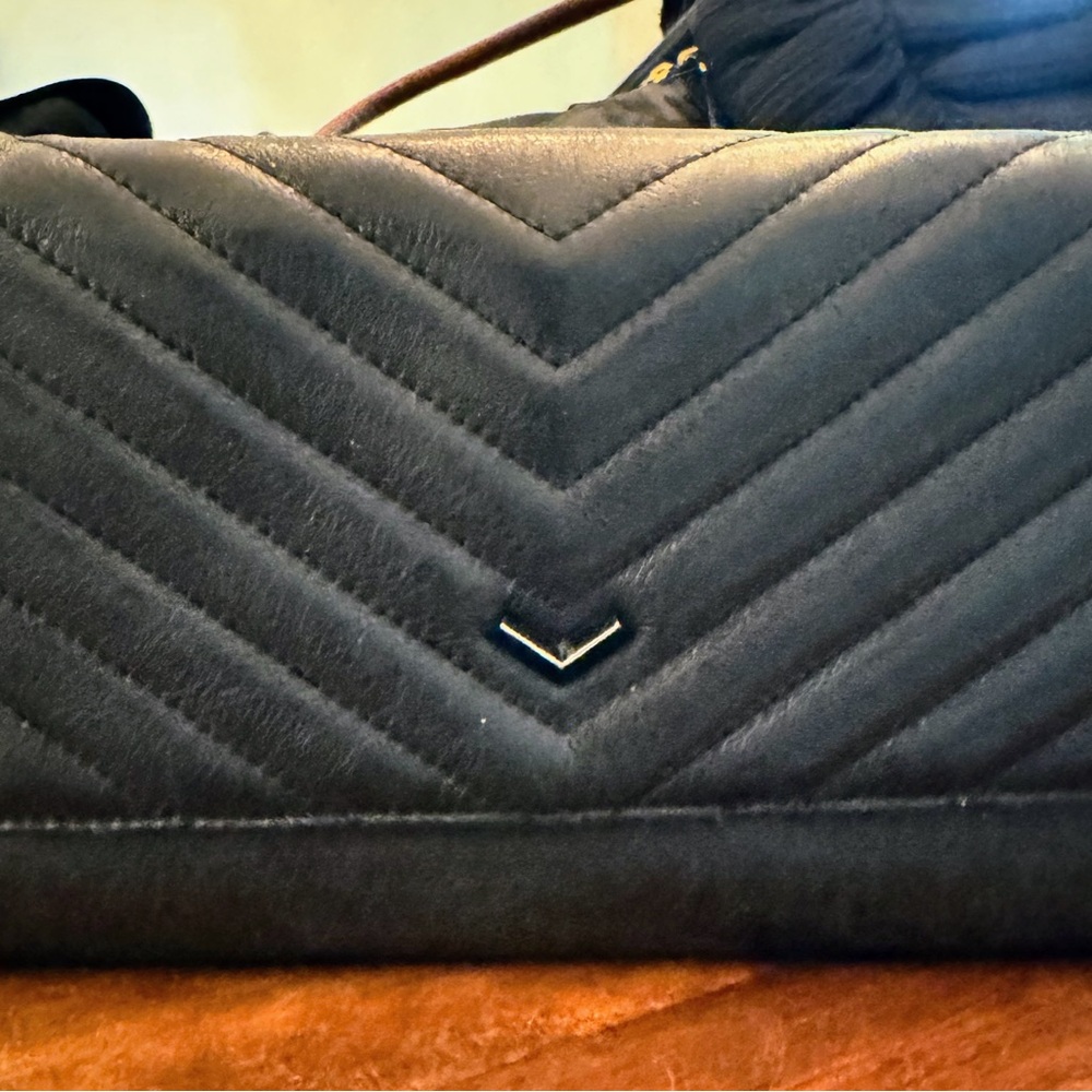 Black Botiker Quilted Chevron Clutch with optional heavy chain strap